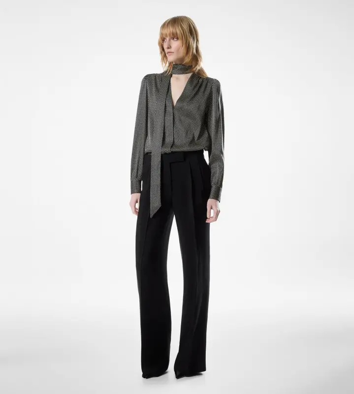 LONG SLEEVE V-NECK LAVALLIERE SILK BLOUSE BLACK/WHITE online